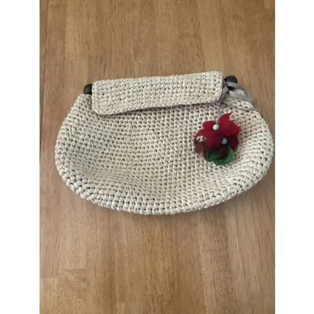 Marie Bonita Extra Straw Handbag Clutch Floral Lining Floral Beaded Charms